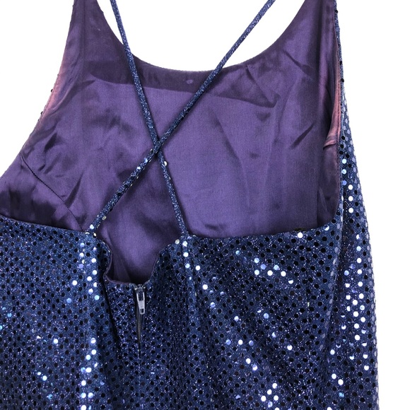 Vintage Blue Sequin Maxi Dress Sz 3 - Picture 8 of 11
